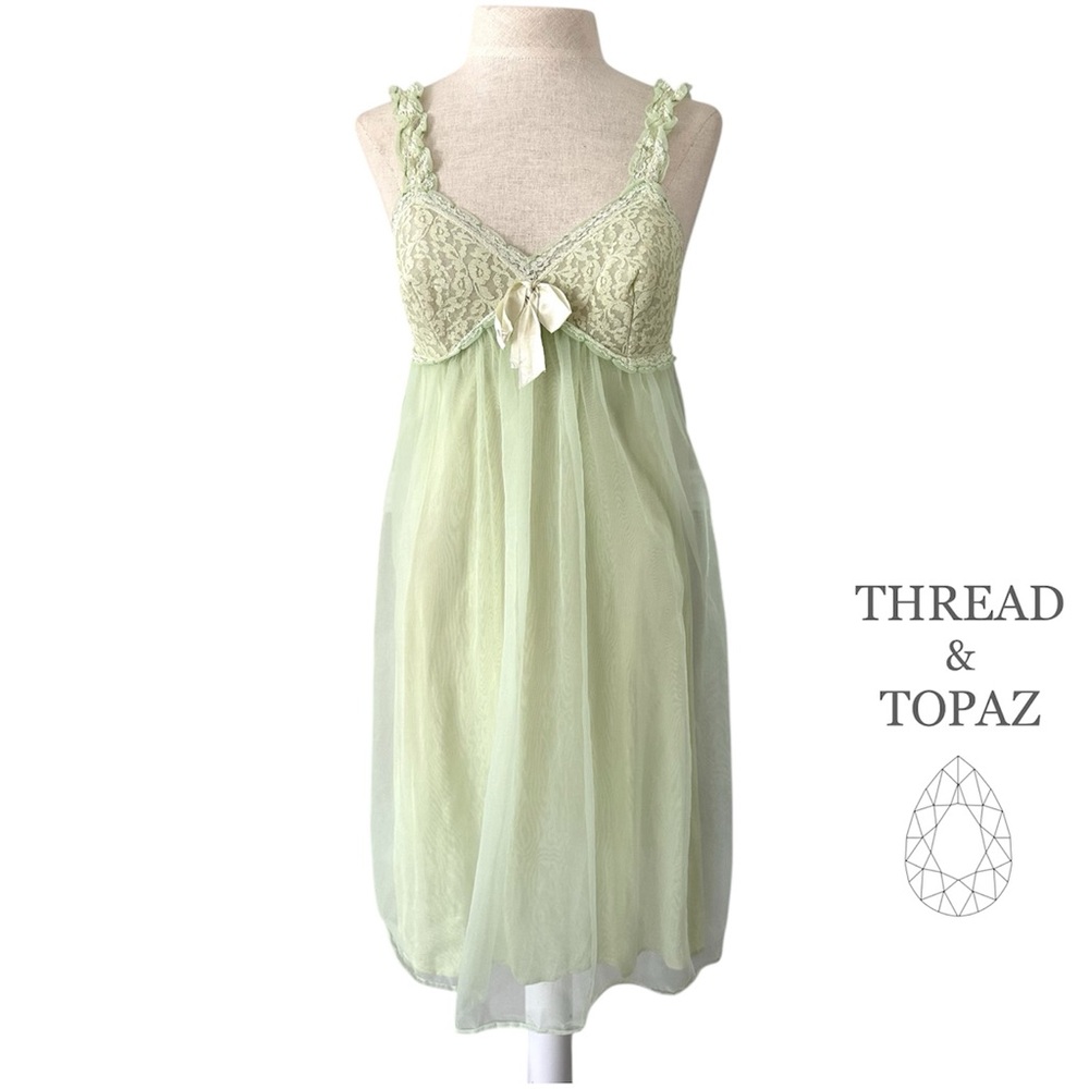 Vintage 60s Mermaid Pale Green Lace Nightie Negligee Small